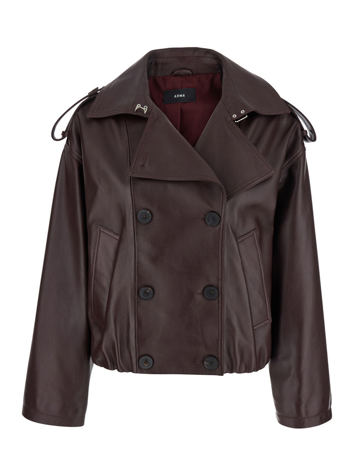 Rima Bordeaux Double Breasted Jacket Leather Woman Lamb