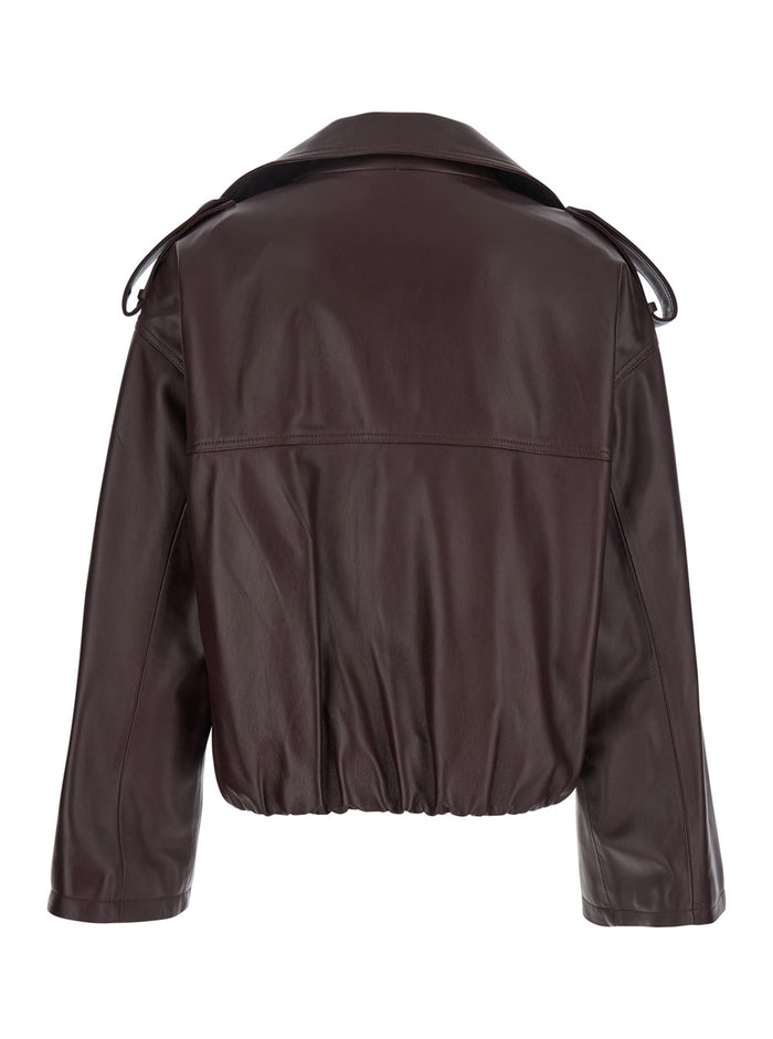 Rima Bordeaux Double Breasted Jacket Leather Woman Lamb