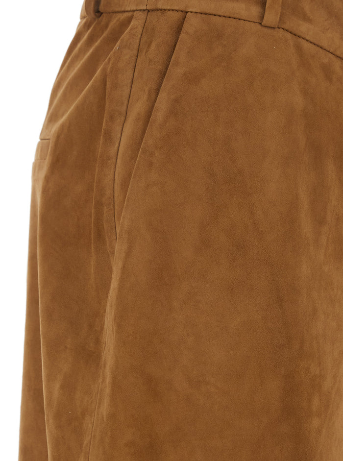 Jina Beige Pants With Belt Loops And Wide Leg Suede Woman Brown Lamb Trousers