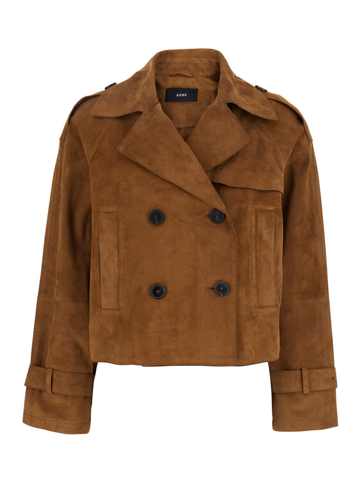 Sia Brown Double-Breasted Jacket With Notched Revers Suede Woman Lamb
