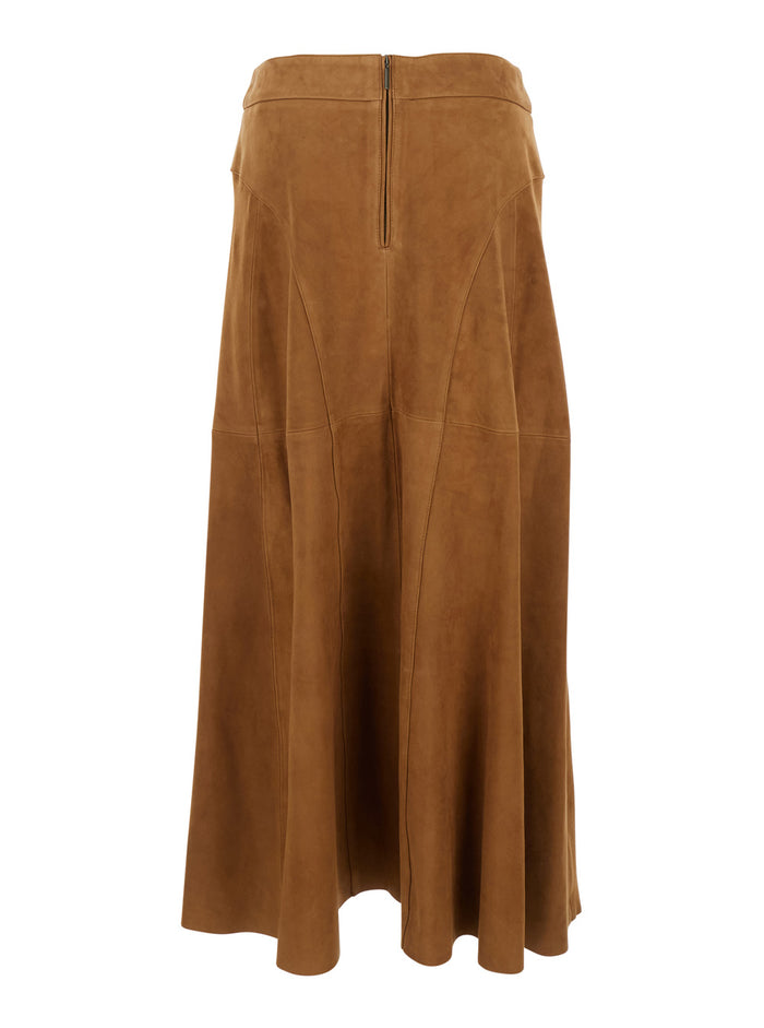 Irina Brown Skirt With Inserts Design And Closure On The Back Suede Woman Goat