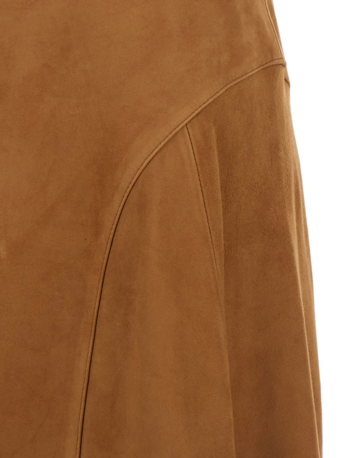 Irina Brown Skirt With Inserts Design And Closure On The Back Suede Woman Goat