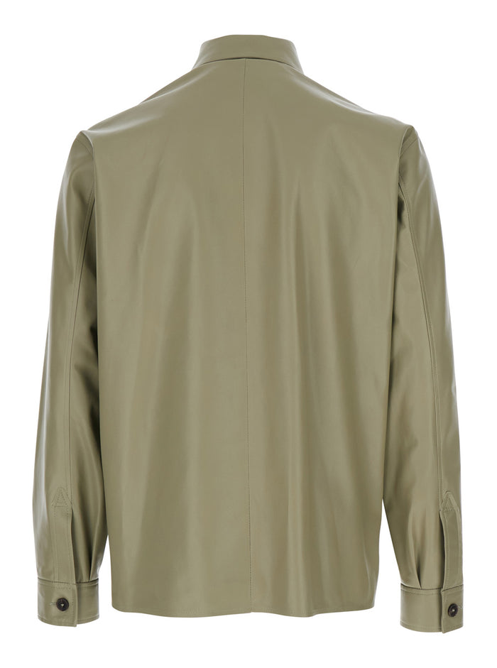Lush Green Shirt With Classic Collar And Contrasting Buttons Leather Man Lamb Blouses