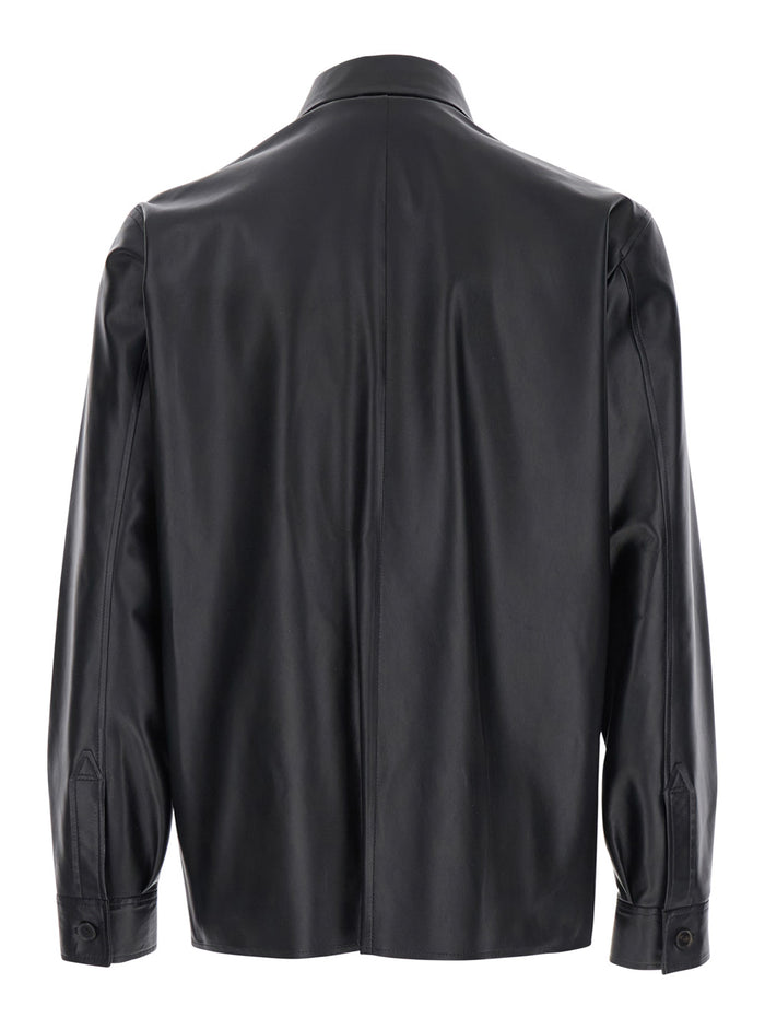 Lush Black Shirt With Classic Collar And Contrasting Buttons Leather Man Lamb Blouses