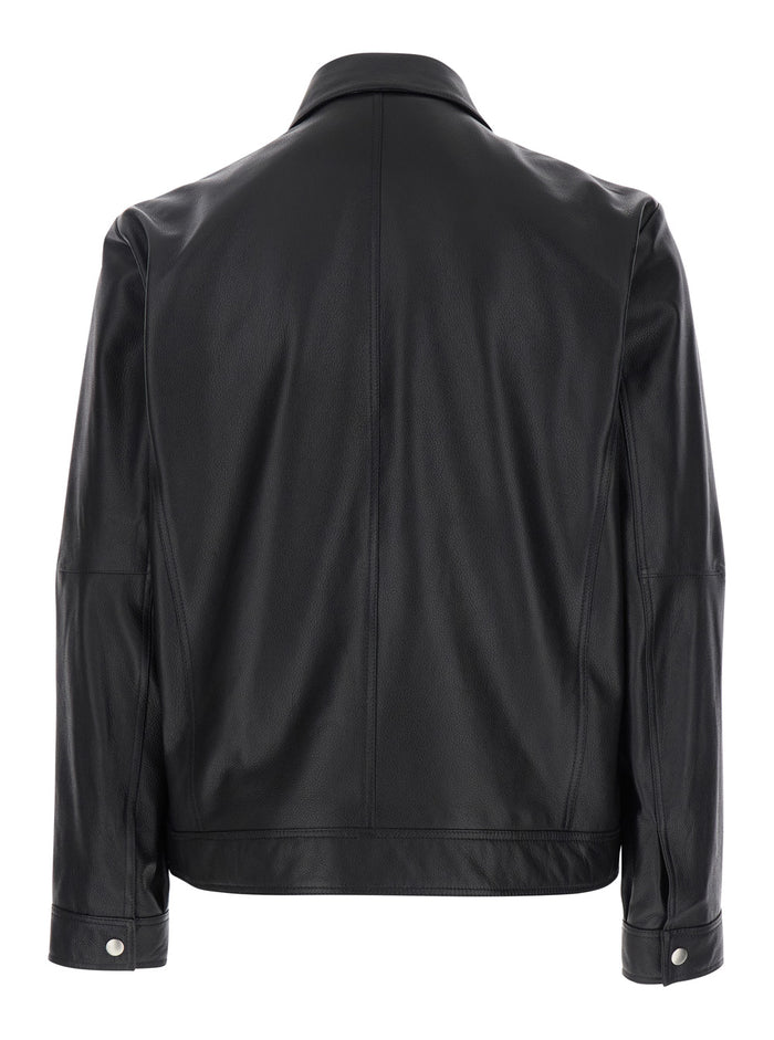 Wani Black Jacket With Classic Collar Leather Man Lamb