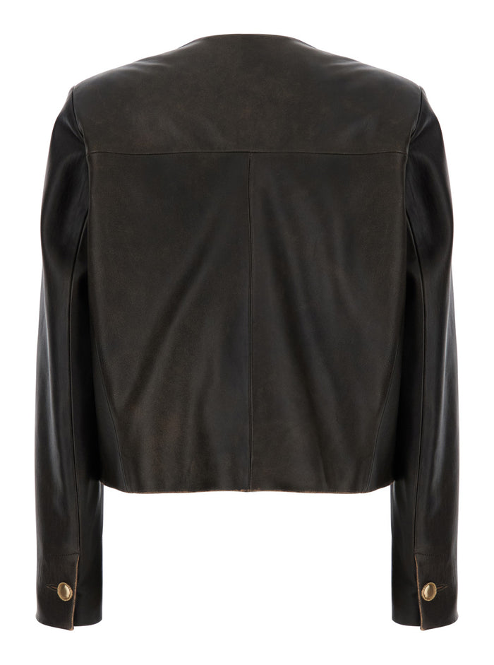 Gaya Dark Brown Jacket With Faded Details Leather Woman Lamb