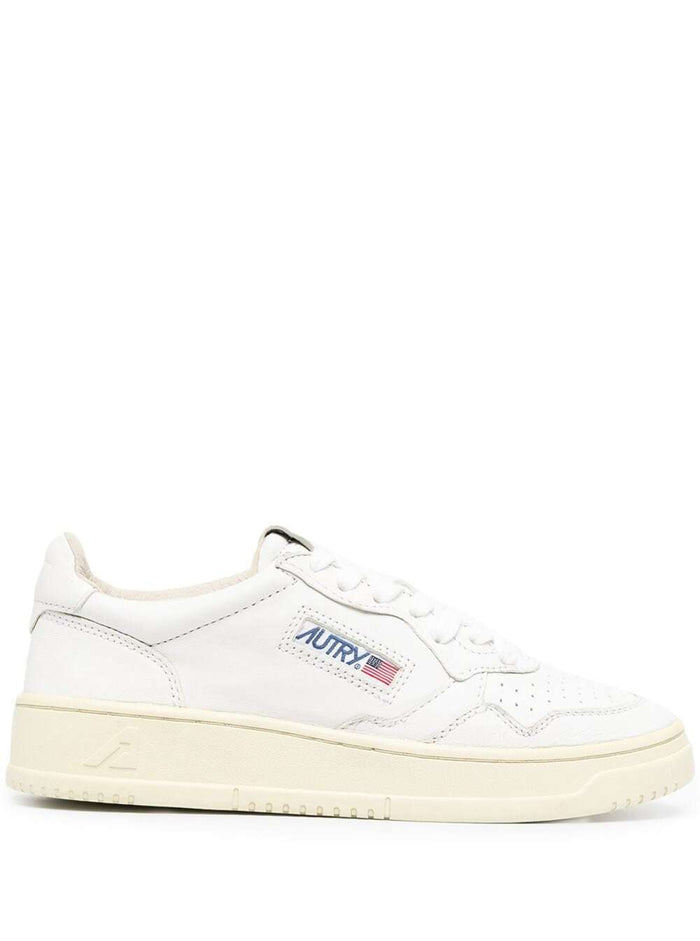 White Leather Sneakers with Logo Autry Woman Goat