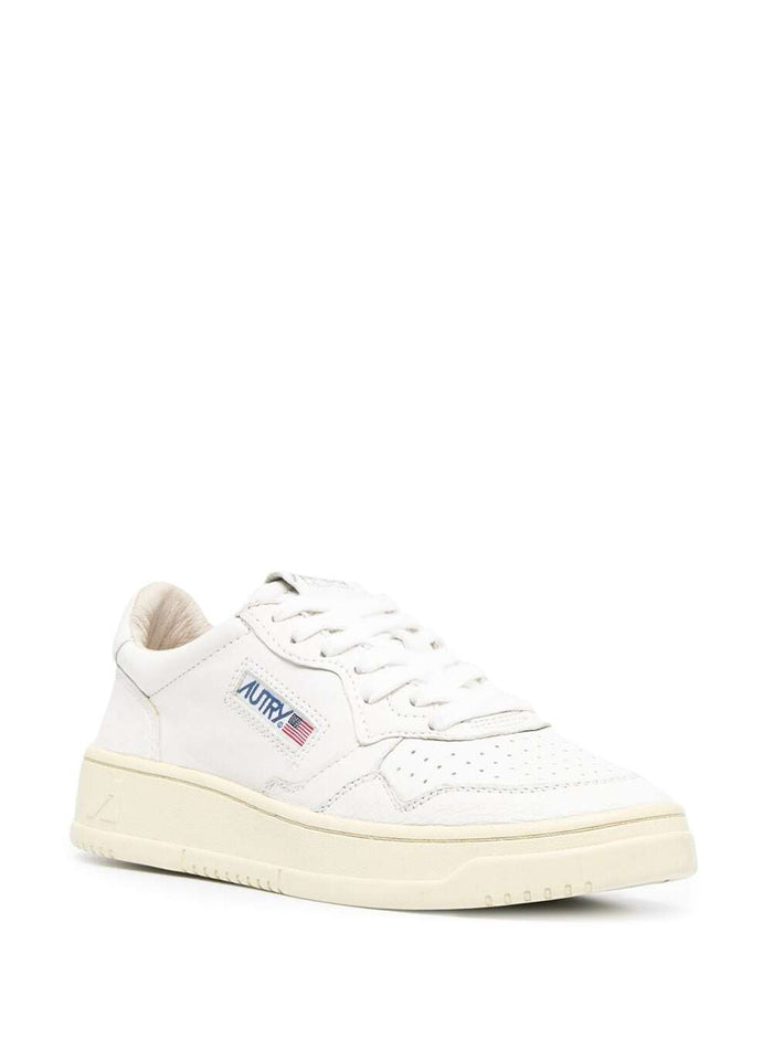 White Leather Sneakers with Logo Autry Woman Goat