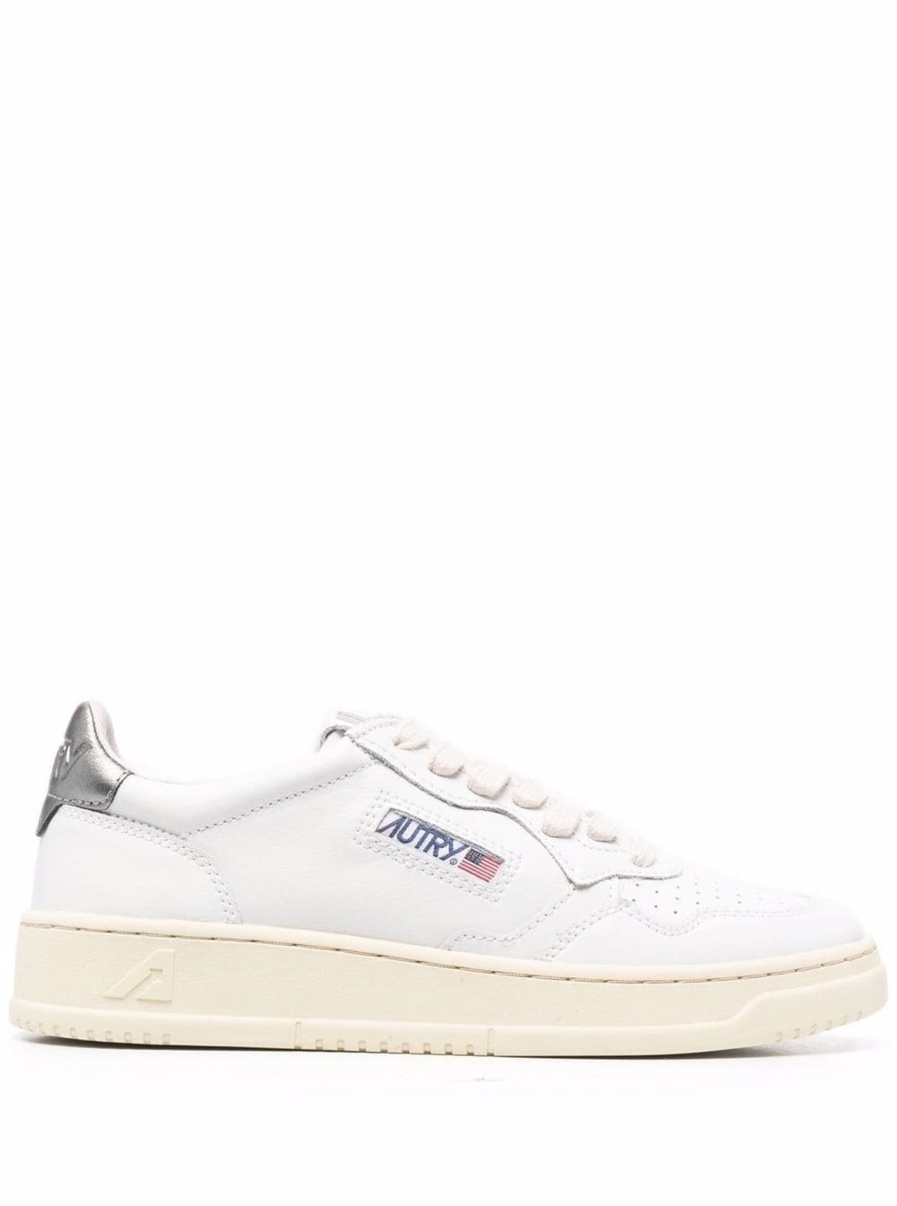 White and Silver Leather Sneakers Autry Woman Cow Outsole: Rubber