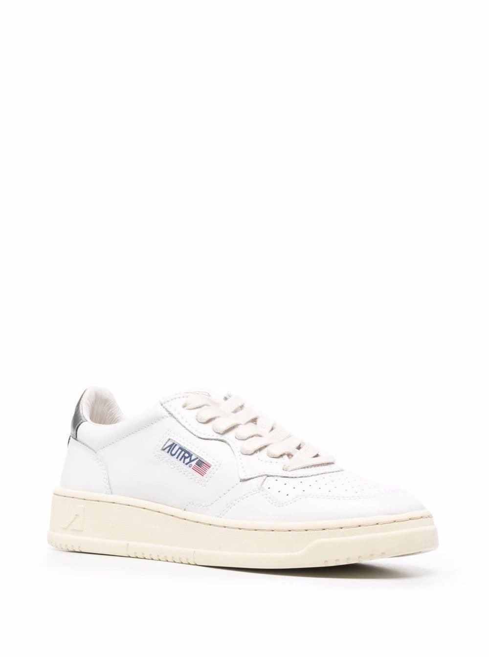White and Silver Leather Sneakers Autry Woman Cow Outsole: Rubber