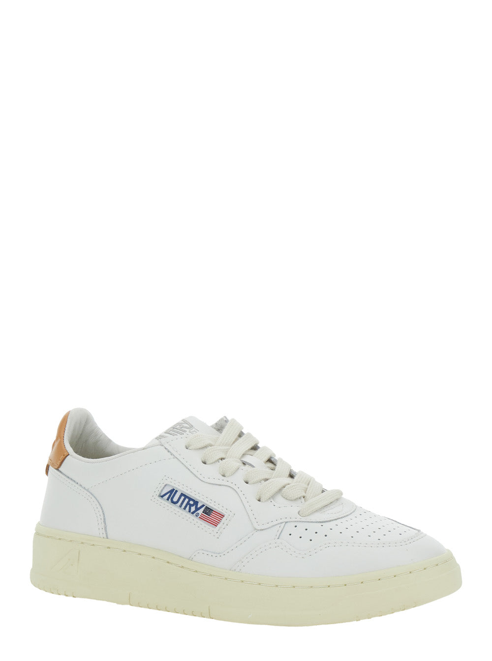 Medalist White Low Top Sneakers with Logo Patch on Tongue and Side in Leather Woman Cow
