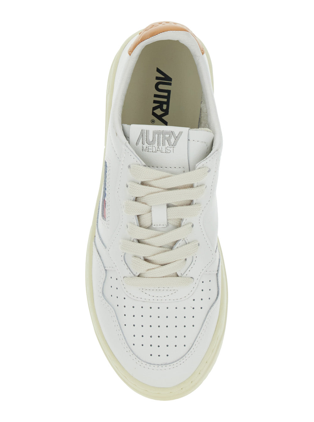Medalist White Low Top Sneakers with Logo Patch on Tongue and Side in Leather Woman Cow