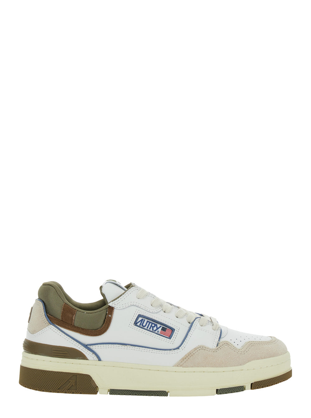 White Low Top Sneakers With Green Details And Logo Patch Leather Suede Man