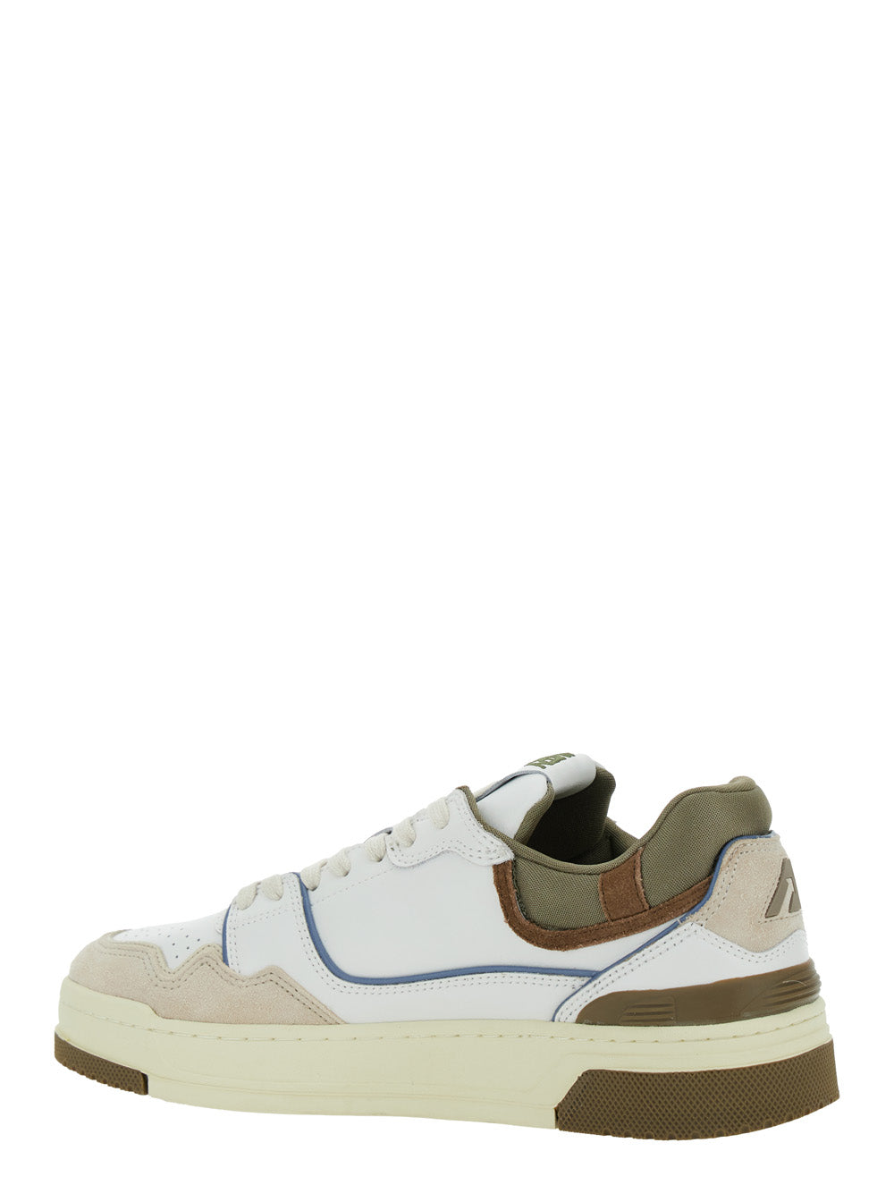 White Low Top Sneakers With Green Details And Logo Patch Leather Suede Man