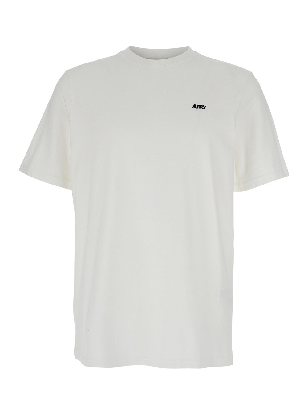 White Round Neck T-Shirt with Logo Embroidered on the Front in Cotton Man Tshirts And Polo Shirts