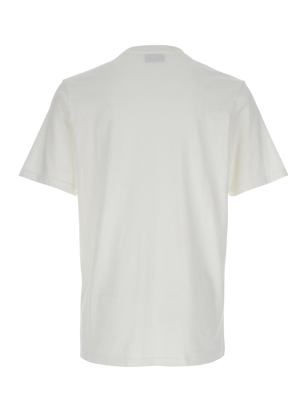 White Round Neck T-Shirt with Logo Embroidered on the Front in Cotton Man Tshirts And Polo Shirts