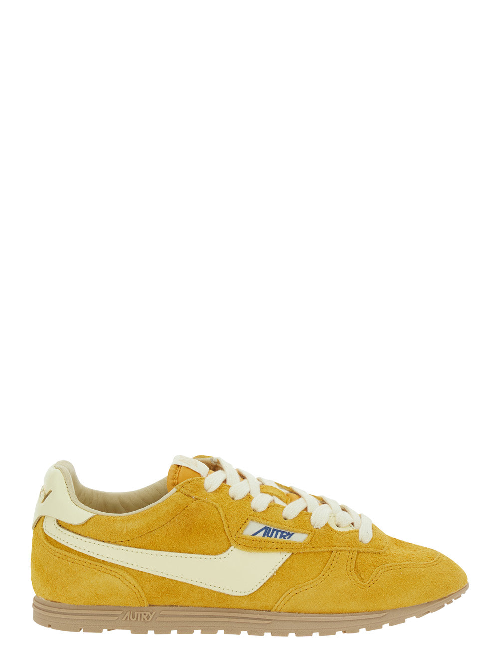 Windspin Low Yellow Sneaker with Logo on the Side and Heel in Suede Woman Cow Nylon