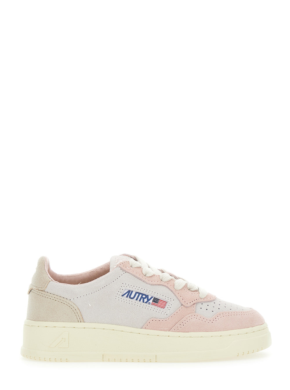 Medalist Pink Low Top Sneakers With Logo Patch On The Side And Perforated Panels Leather Girl Suede Cow