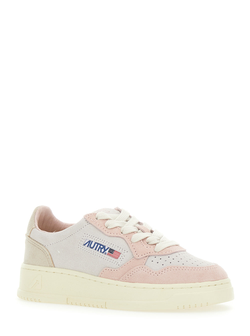 Medalist Pink Low Top Sneakers With Logo Patch On The Side And Perforated Panels Leather Girl Suede Cow