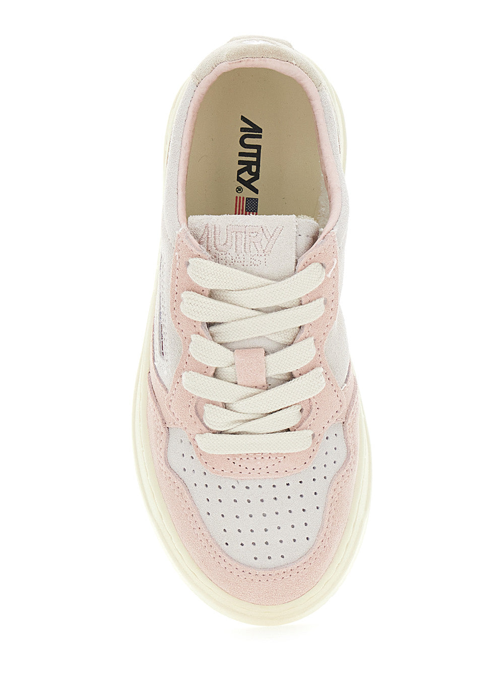 Medalist Pink Low Top Sneakers With Logo Patch On The Side And Perforated Panels Leather Girl Suede Cow