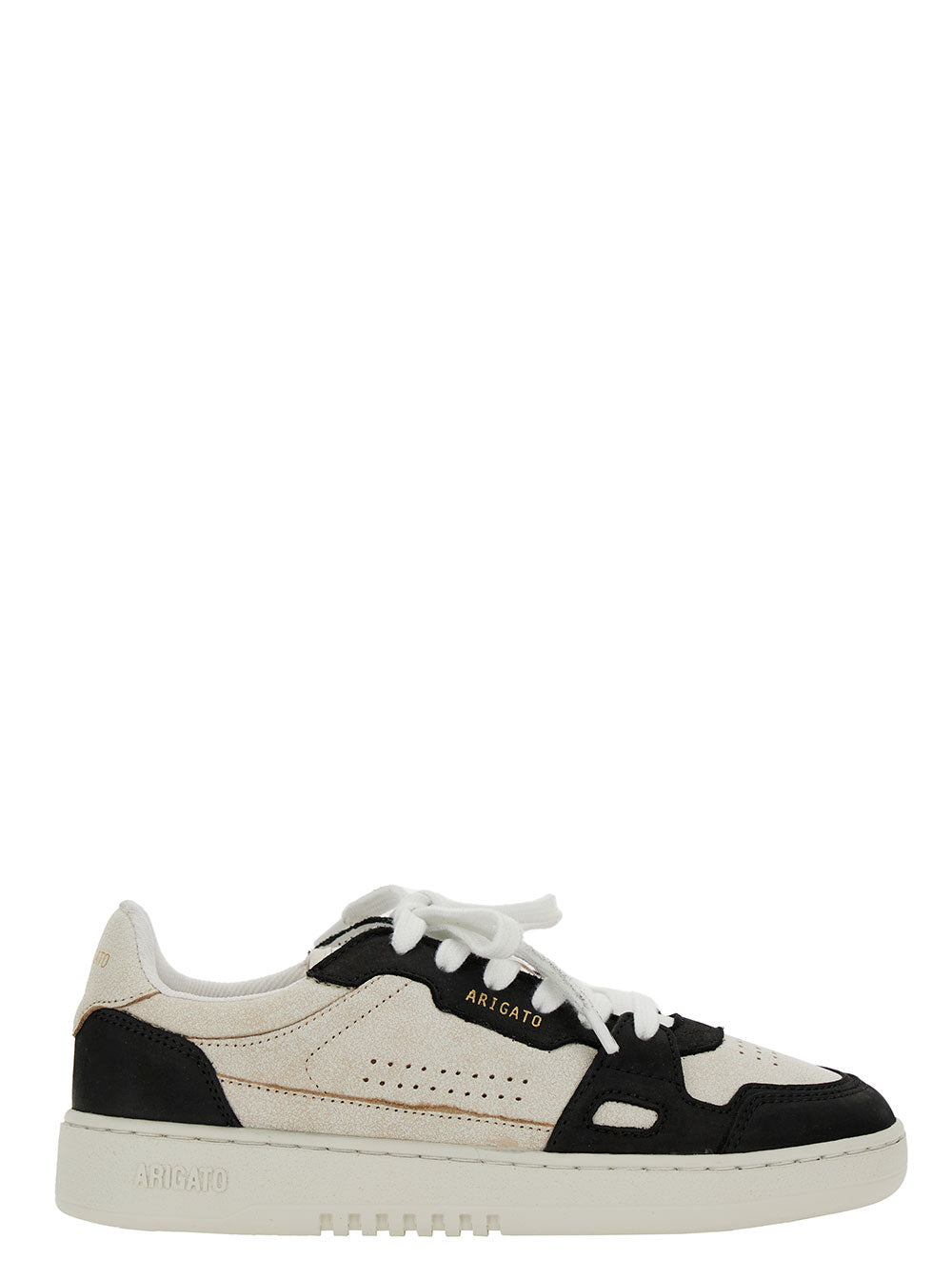 Dice Low Black And White Top Sneakers With Embossed Logo Vintage Effect Leather Woman White/black Suede Recycled Polyester
