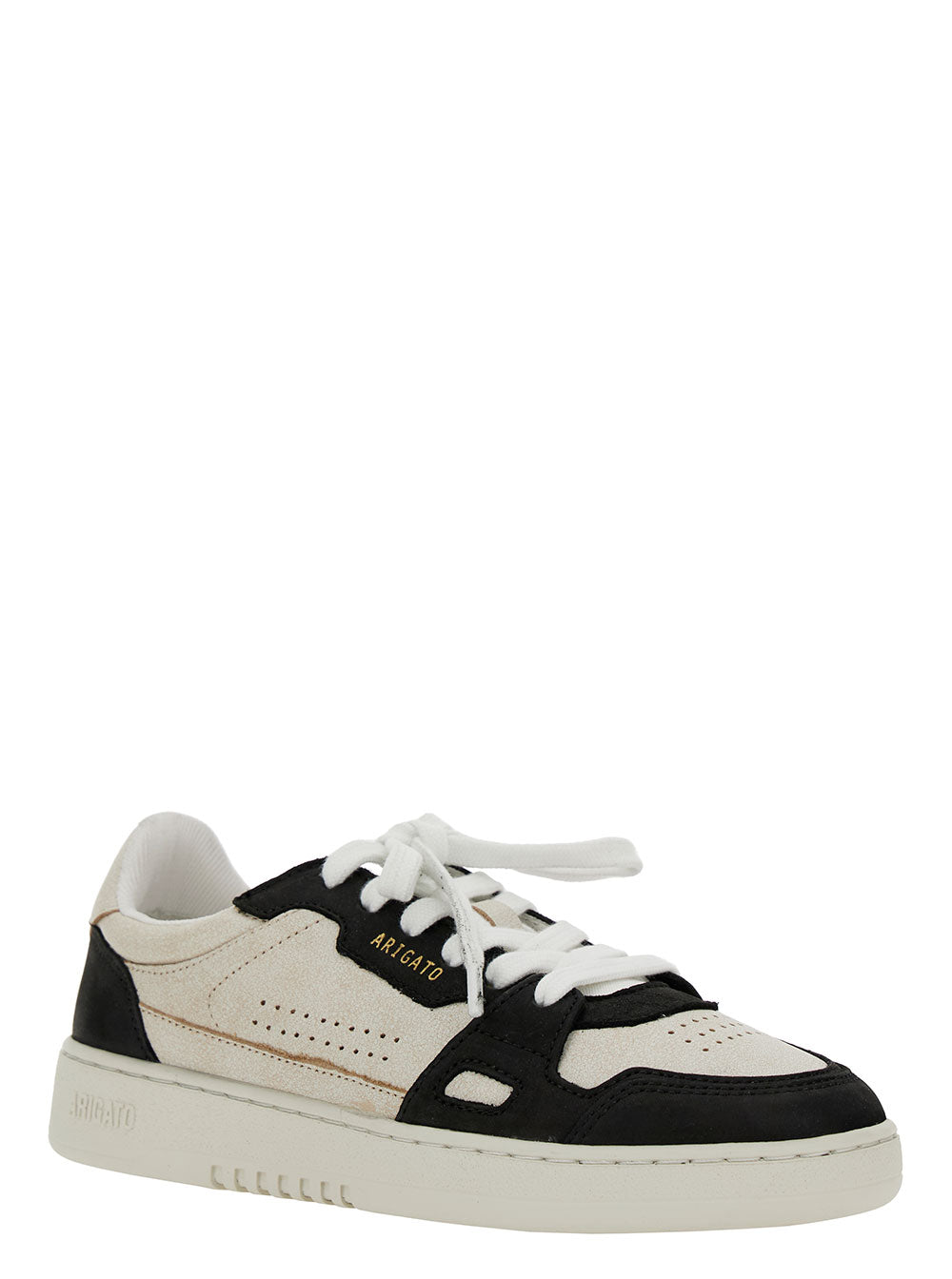 Dice Low Black And White Top Sneakers With Embossed Logo Vintage Effect Leather Woman White/black Suede Recycled Polyester