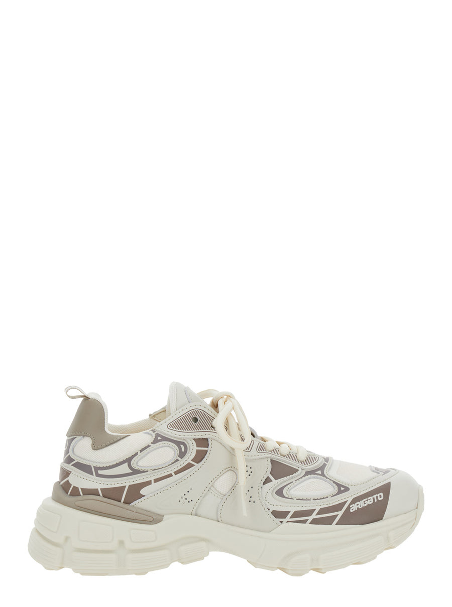 Beige Sneakers With Chunky Sole And Logo Calf Trainers