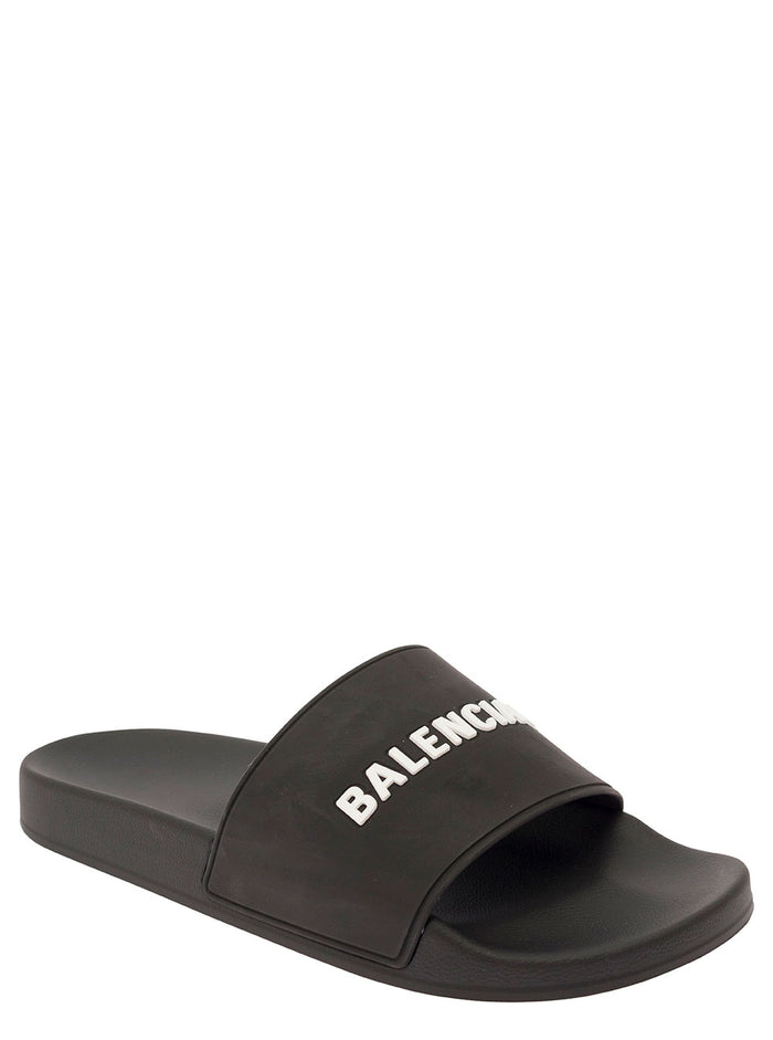 Black Slide Sandals Rubber Man Thermoplastic Polyurethane Flat Shoes