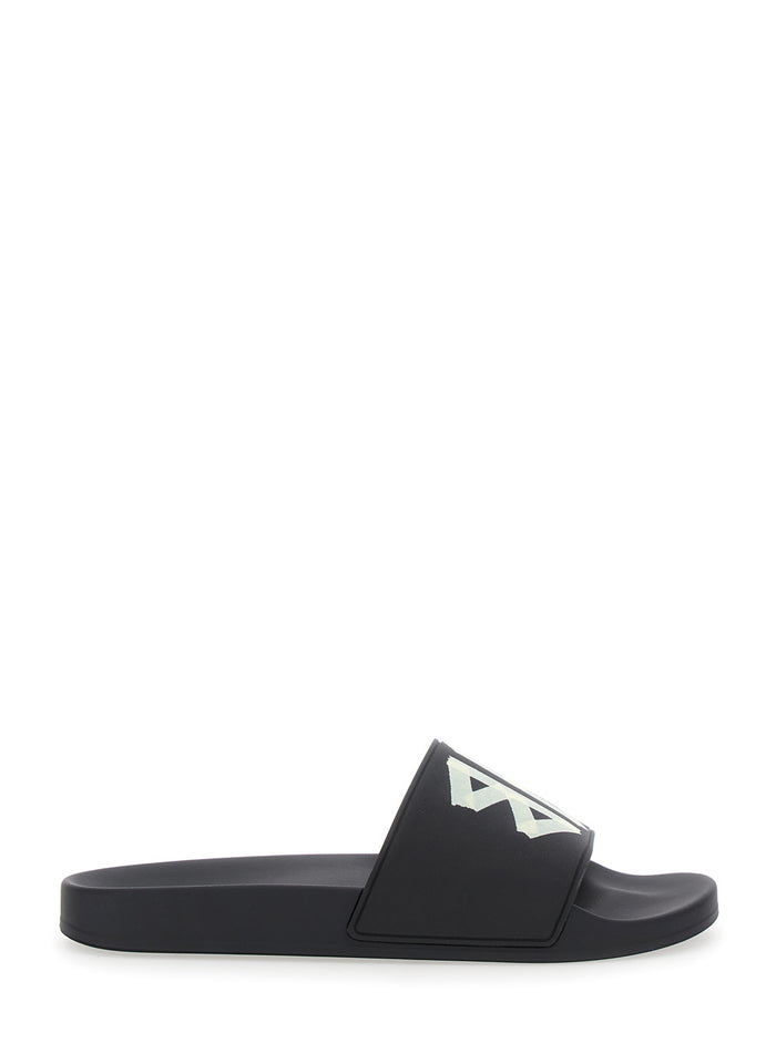Black Sandals with Maxi Contrasting Logo in Tech Fabric Man Tpu Flat Shoes