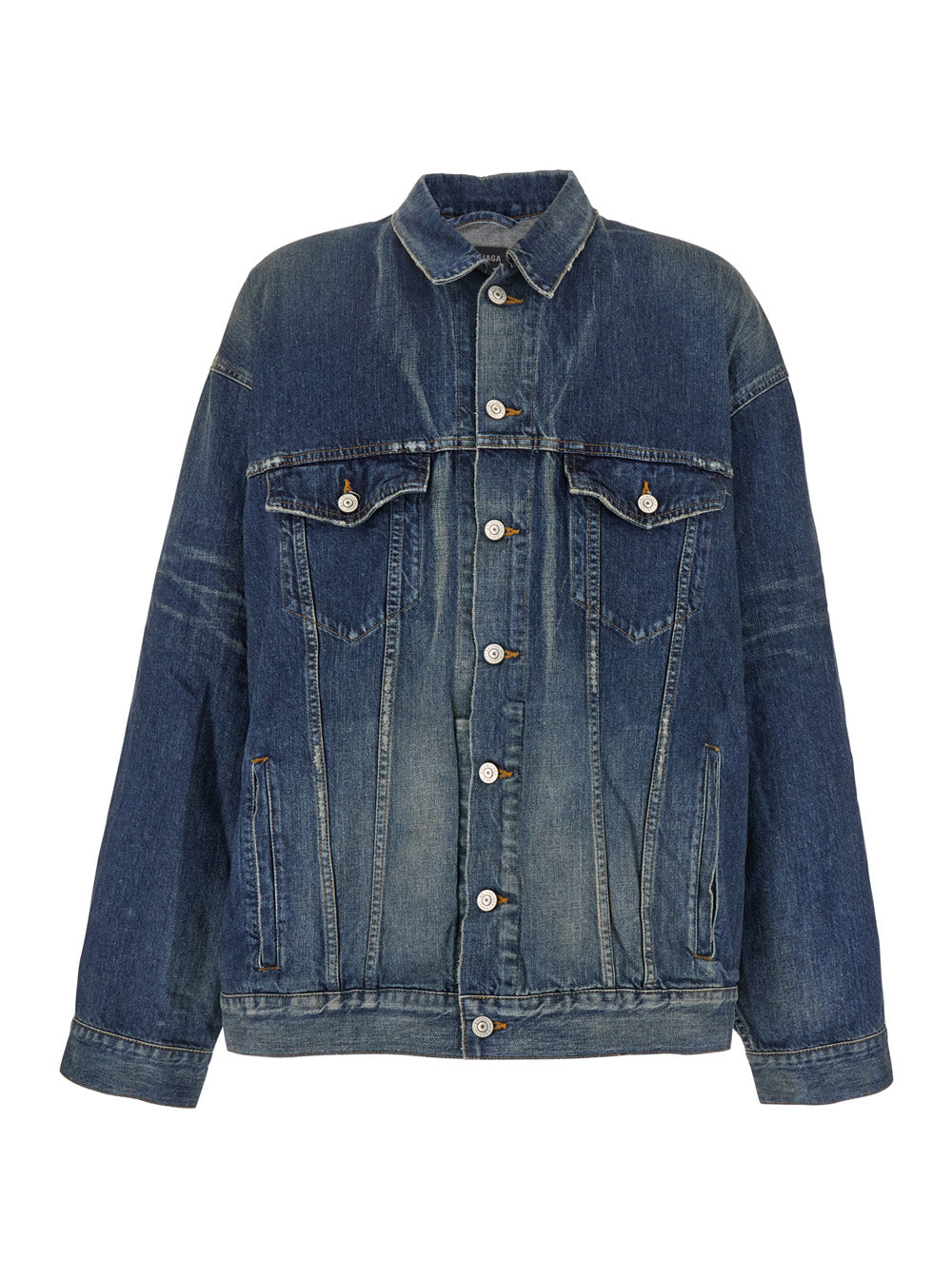 Blue Jacket with Classic Collar and Maxi Logo Print on the Rear in Denim Man Blu Cotton Outerwear
