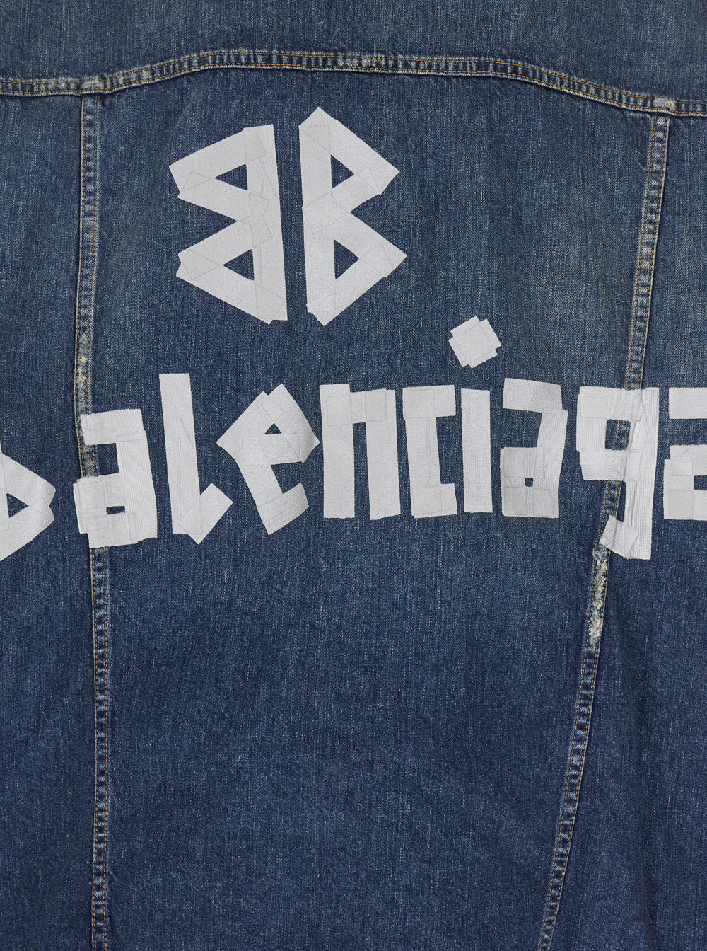 Blue Jacket with Classic Collar and Maxi Logo Print on the Rear in Denim Man Blu Cotton Outerwear
