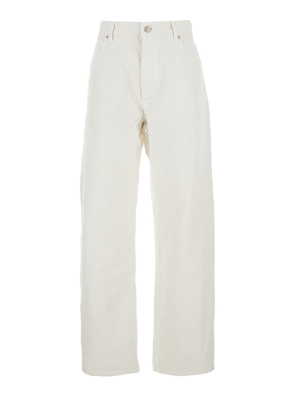 White Five Pocket Jeans With Ripped Hem Cotton Woman