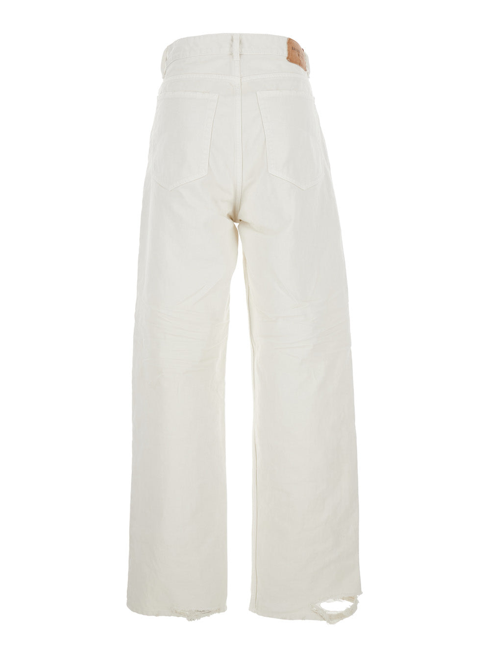 White Five Pocket Jeans With Ripped Hem Cotton Woman
