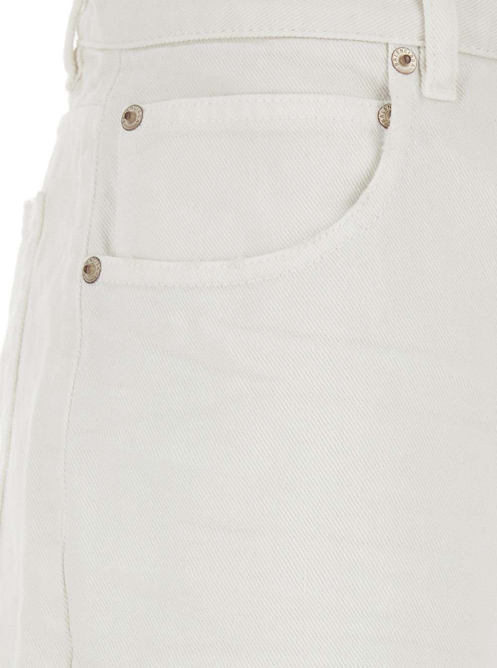 White Five Pocket Jeans With Ripped Hem Cotton Woman