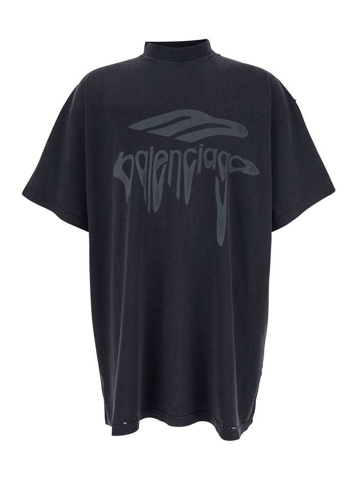 3b Liquefied Grey T-Shirt With Logo On The Front And Distressed Effect Cotton Man Black Tshirts Polo Shirts
