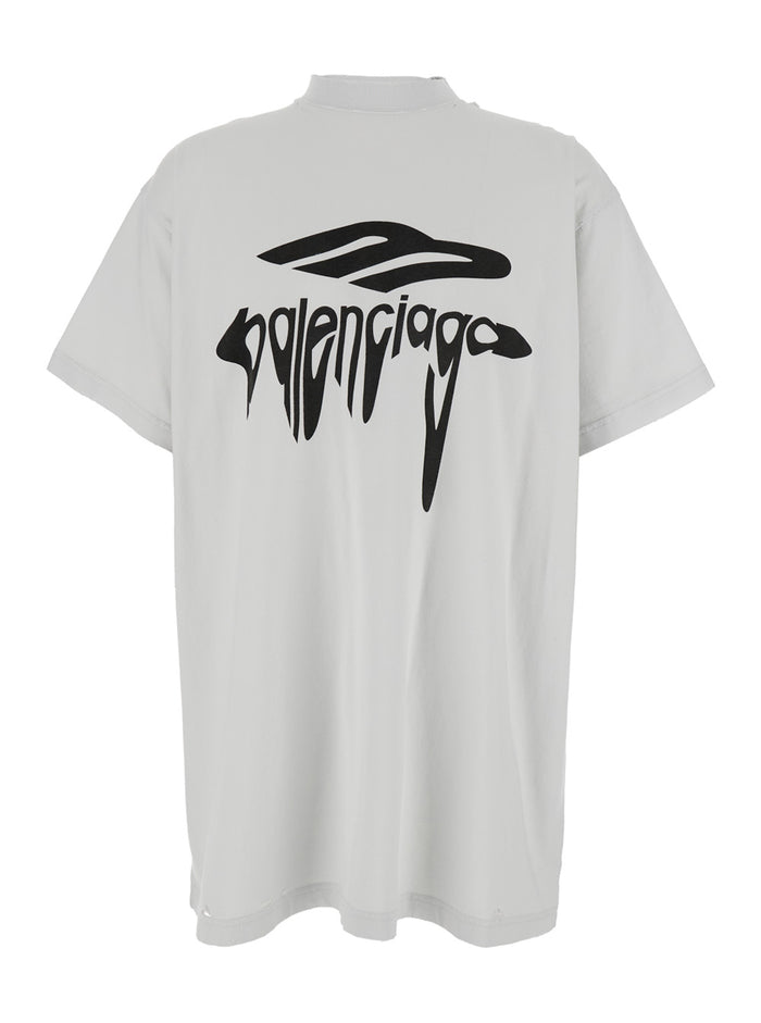3b Liquified White T-Shirt With Logo Print On The Front Cotton Man Tshirts And Polo Shirts