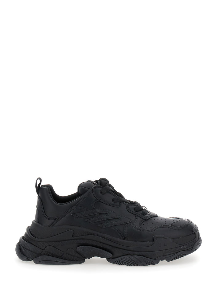 Triple S Sporty Black Sneaker with 3B Logo Embroidered on the Side and Worn Effect in Tech Fabric Man Polyurethane Polyester Nylon