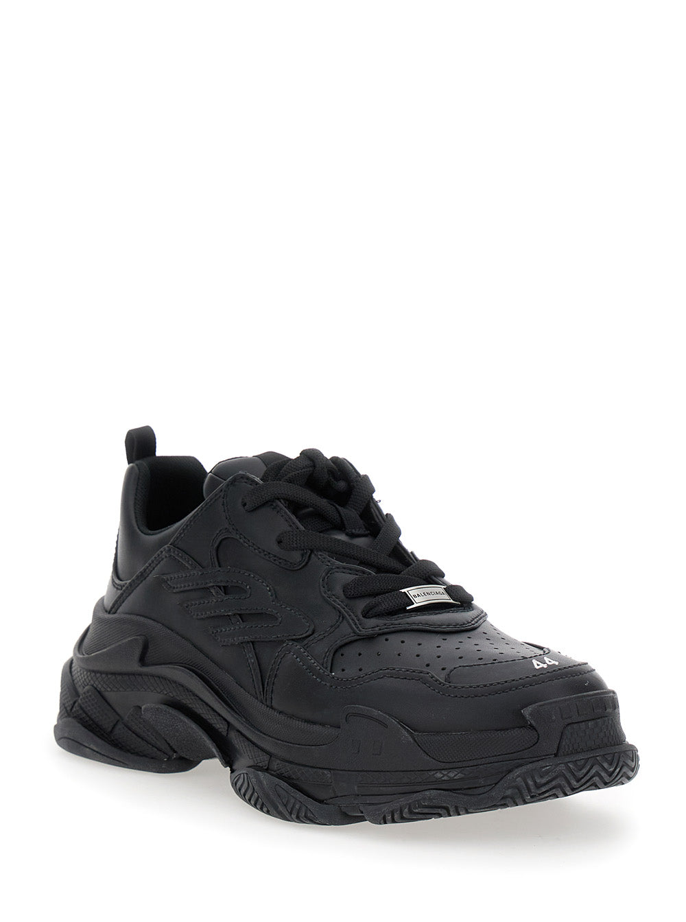 Triple S Sporty Black Sneaker with 3B Logo Embroidered on the Side and Worn Effect in Tech Fabric Man Polyurethane Polyester Nylon
