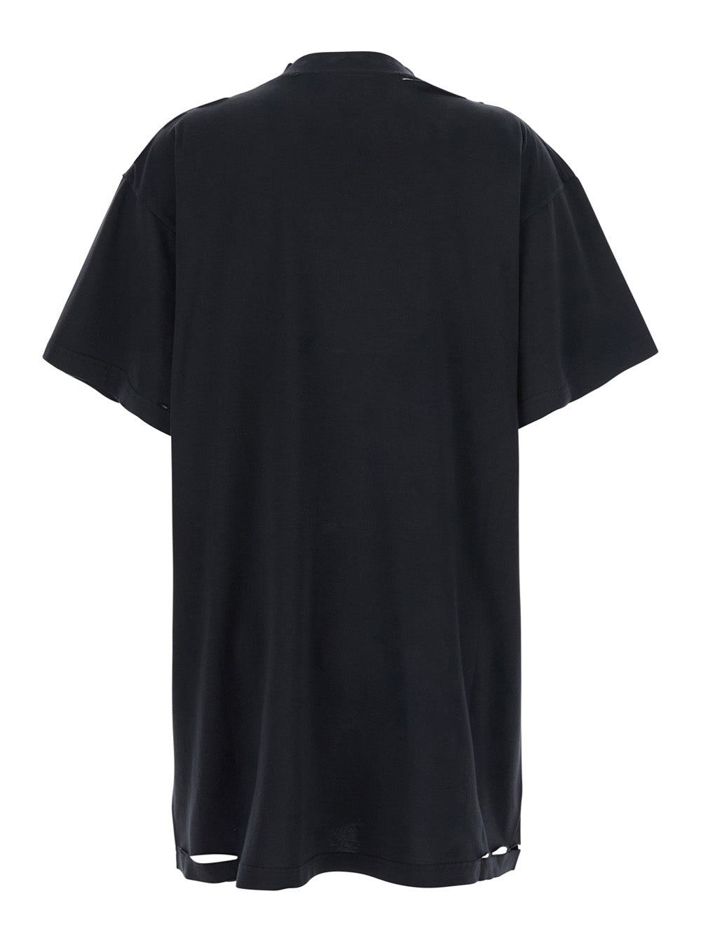 Black T-Shirt with Logo Printed on the Front and Torn Details in Cotton Woman Tshirts Polo Shirts