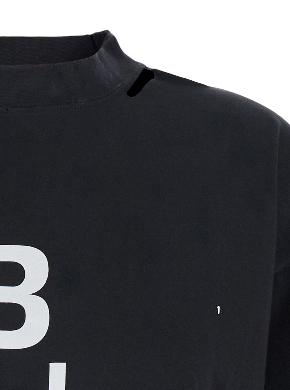 Black T-Shirt with Logo Printed on the Front and Torn Details in Cotton Woman Tshirts Polo Shirts
