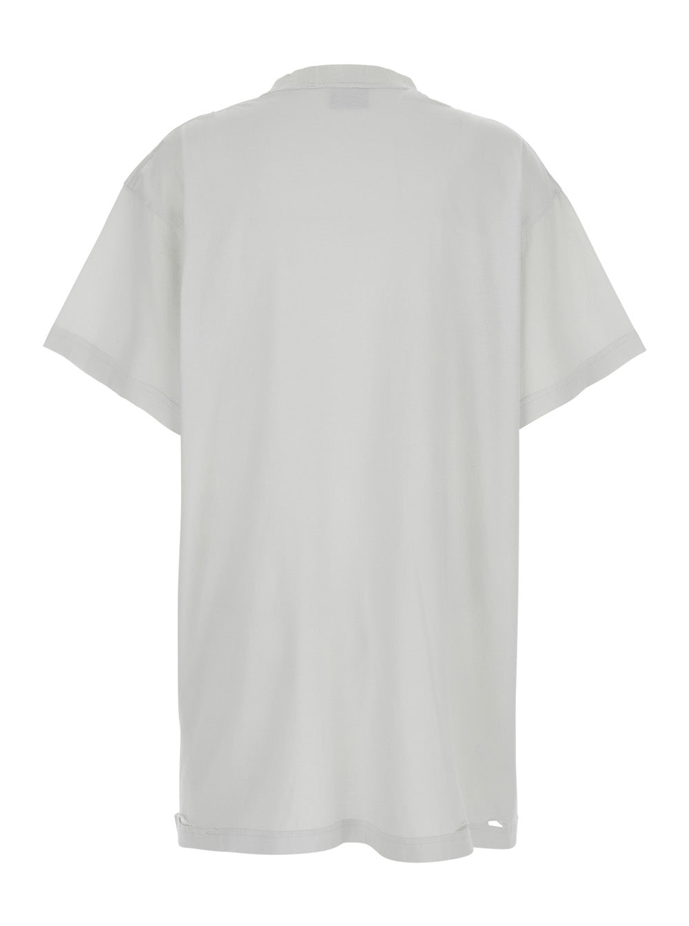 White T-Shirt with Logo Printed on the Front and Torn Details in Cotton Woman Tshirts Polo Shirts