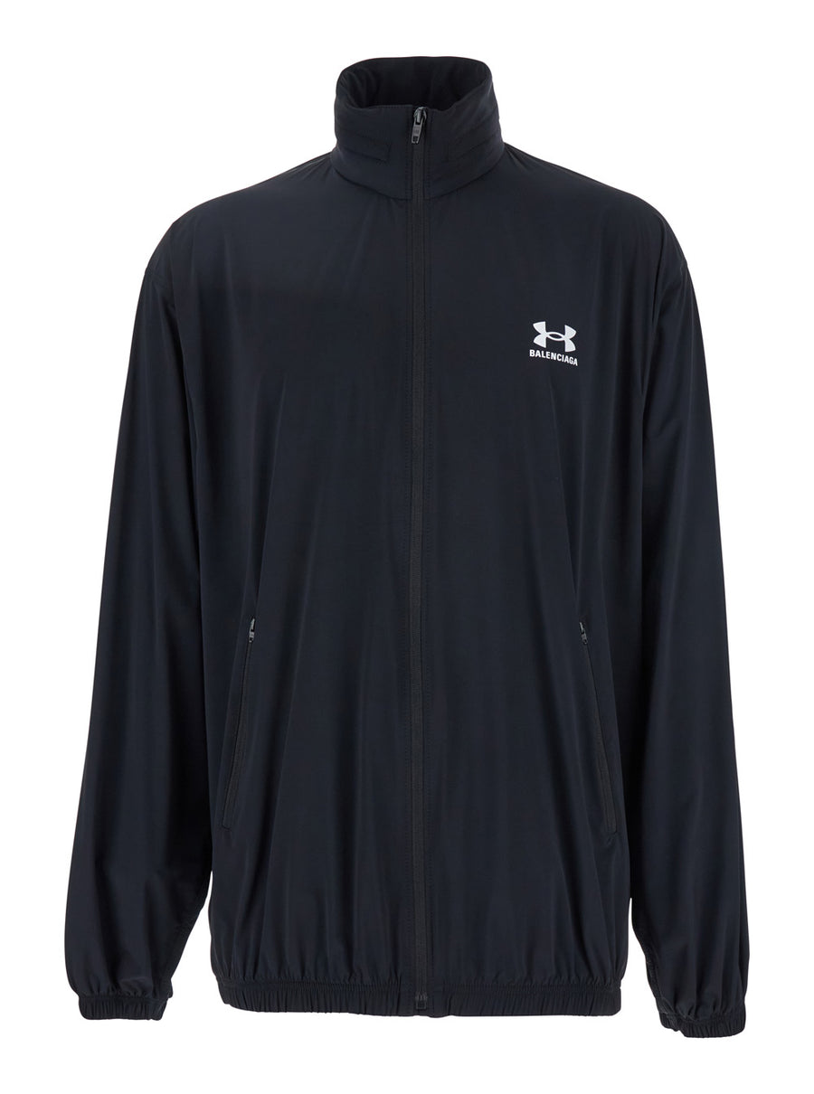 Black Jacket With Maxi Logo Polyamide Elastane Coat