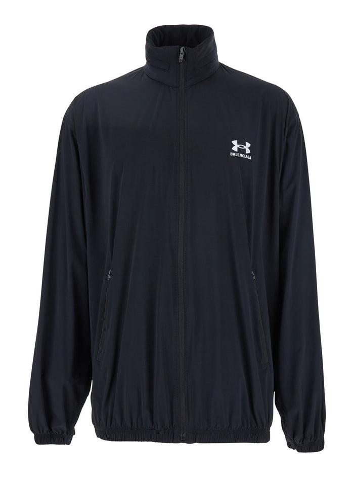 Black Jacket With Under Armour® Maxi Logo On The Back In Tech Fabric Man Polyamide Elastane Outerwear