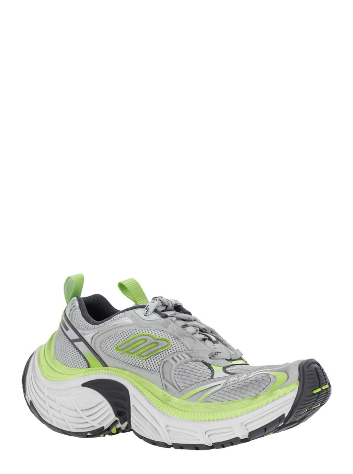 10XL Grey Sneakers with Embossed Logo on the Tongue in Tech Fabric Man Polyurethane Polyester