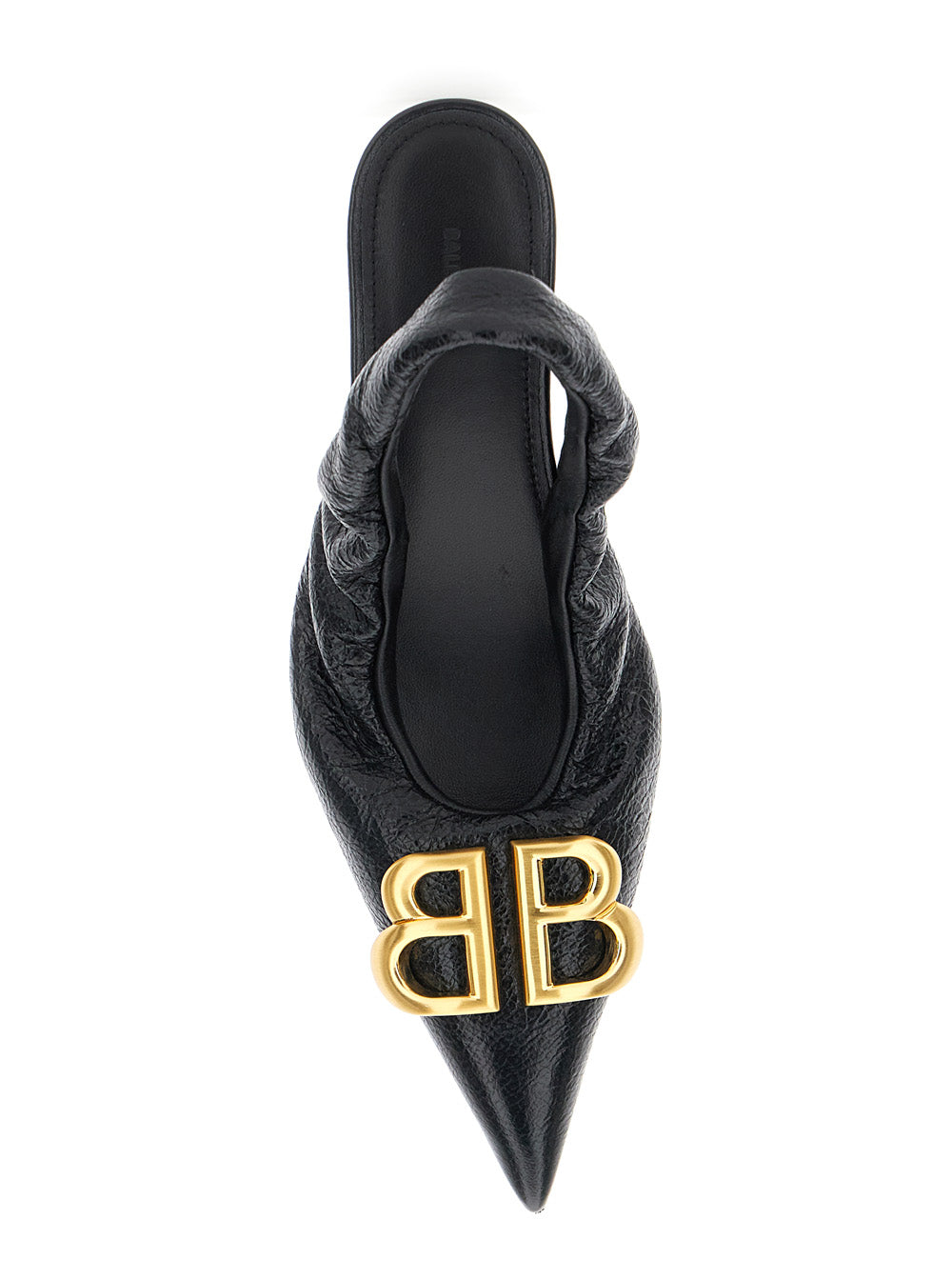 Monaco Black Slingback Pumps With Logo Plaque On The Front And Low Stiletto Heel Leather Woman Lamb Heels