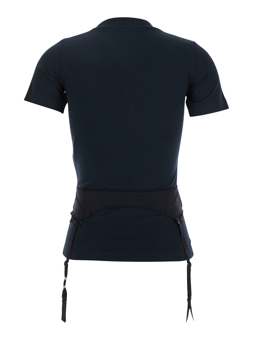 Black Crewneck T-Shirt With Underwear Detail On The Waist Cotton Woman Tshirts And Polo Shirts