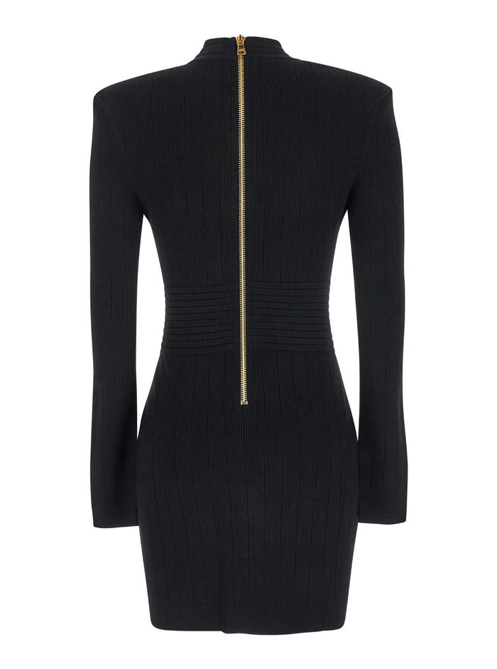 Mini Black Dress With Golden Buttons Stretch Viscose Woman Polyester