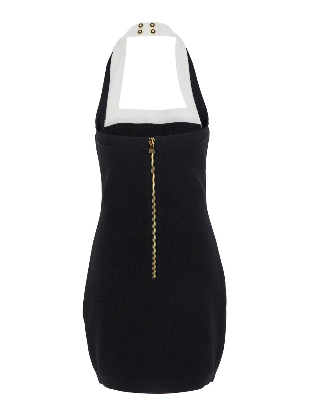 Black Dress with Square Neckline and Decorative Buttons in Viscose Blend Women Polyester