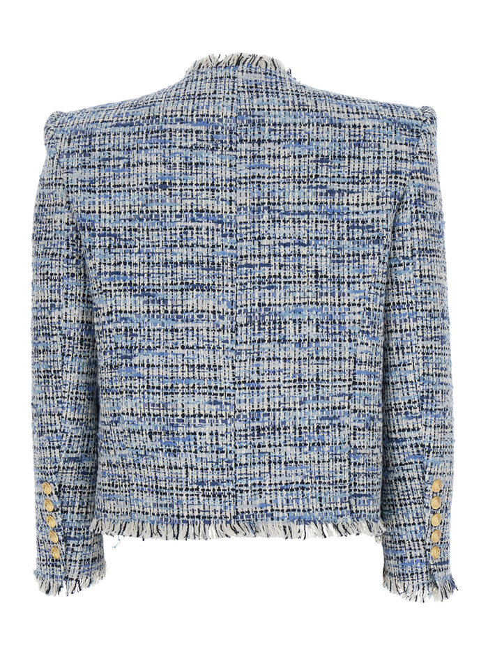 Side To Blue Jacket With Peak Revers And Jewel Buttons Cotton Blend Woman Blu Blazers