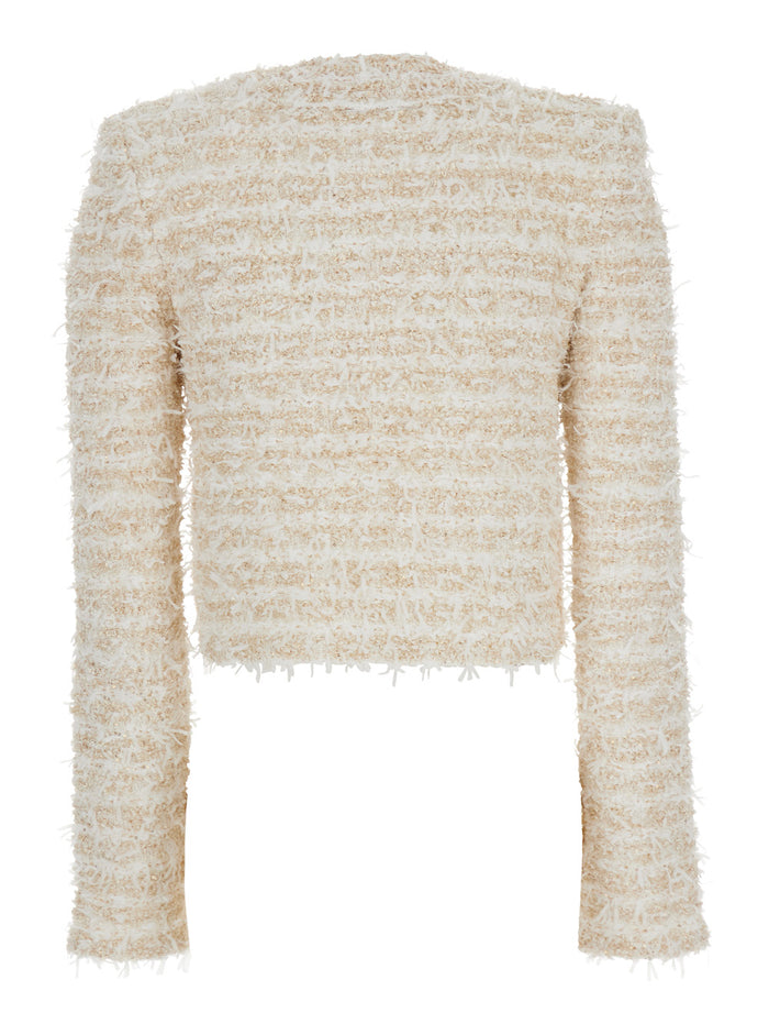 White Crewneck Cardigan With Jewel Buttons Tech Fabric Woman Polyamid Viscose Polyester Jersey